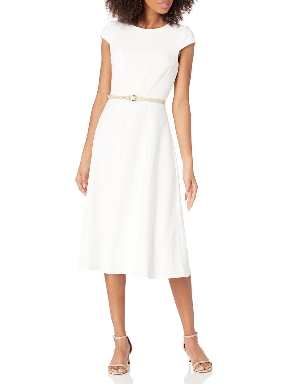 Tommy Hilfiger  White Cap-Sleeve Midi Dress with Belt Size 8